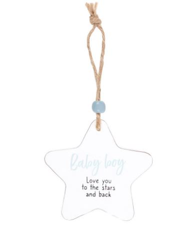 Hanging wooden star - Baby Boy.  Love you to the stars and back