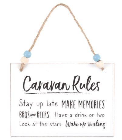 Mini wooden hanging sign - Caravan Rules