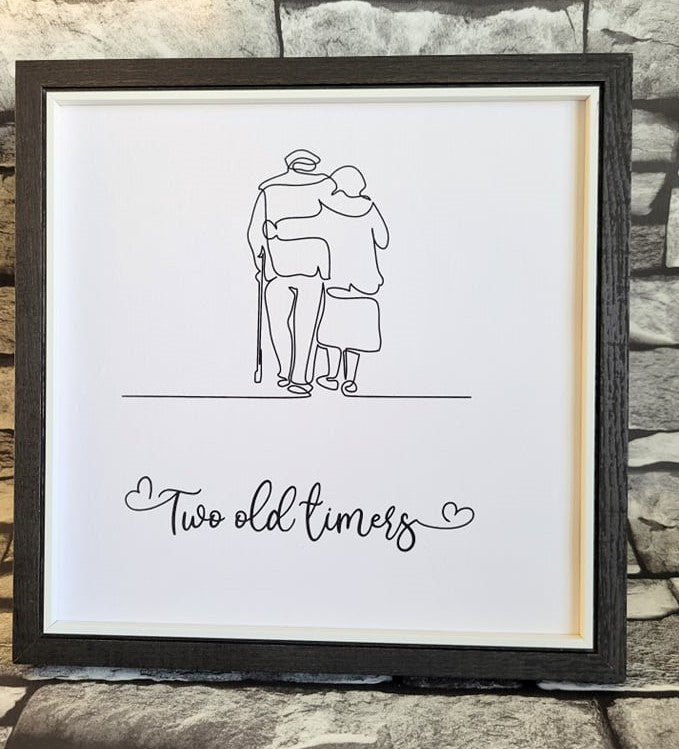 Framed Print.  Cheeky One Liner.  Two Old Timers