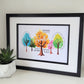 Framed Print.  Friends quotes in Watercolour Trees