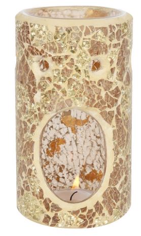 Oil Burner - Gold Pillar Crackle Glass