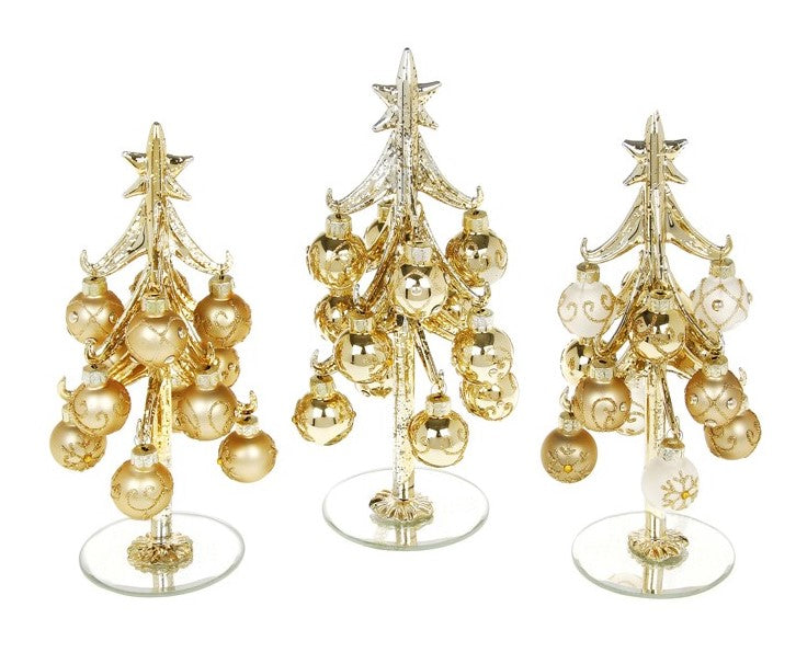 Glass Christmas tree and baubles - gold tree with gold baubles Large