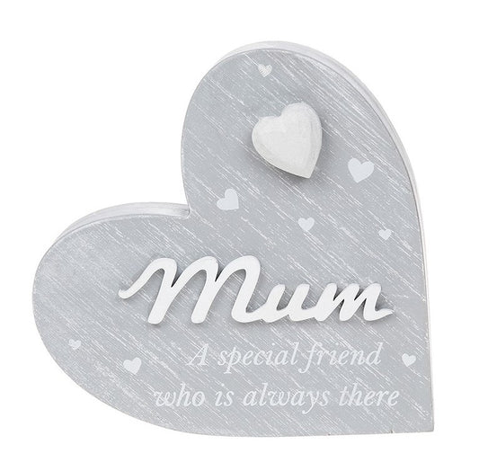 Wooden Standing Heart.  Mum, A Special Friend Who Is Always There