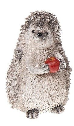 Happy hedgehog med standing with apple