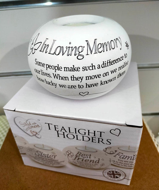 Sentiment tealight.  IN LOVING MEMORY