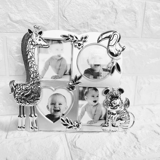 Baby Photo Frame. Silver Jungle Animals Baby frame