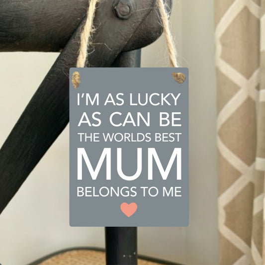 Mini metal sign. I'm as lucky as can be, the world's best mum belongs to me