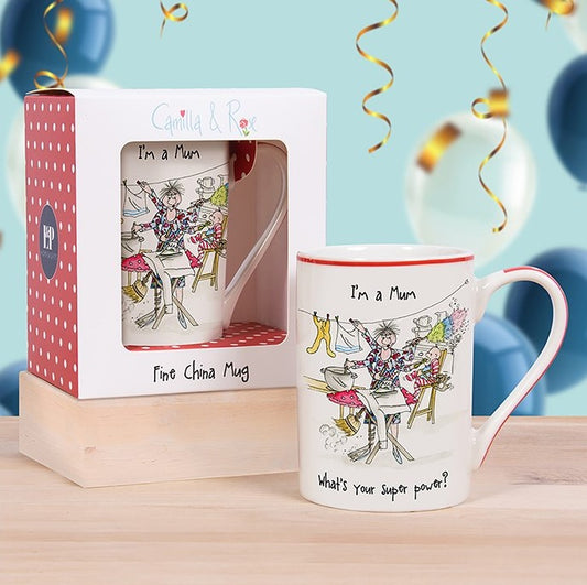 Camilla and Rose boxed mug. I'm a Mum - What's your super power?