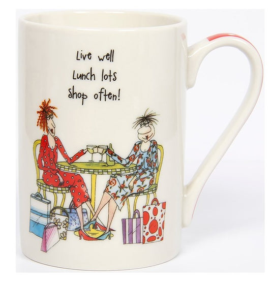 Camilla and Rose boxed mug. Live well lunch lots shop often