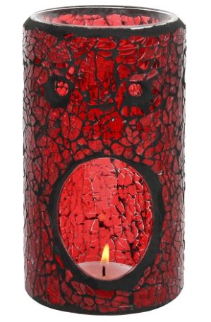 Oil Burner - Red Pillar Crackle Glass