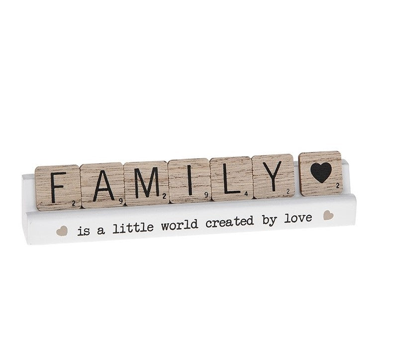 Scrabble stick plaque.  FAMILY