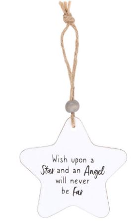 Hanging wooden star - Wish upon a star and an angel will never be far