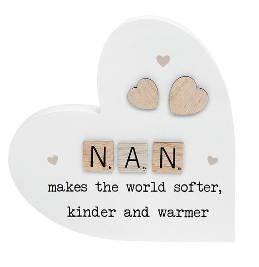Scrabble Sentiments Wooden Standing Heart.  NAN, makes the world softer, kinder and warmer